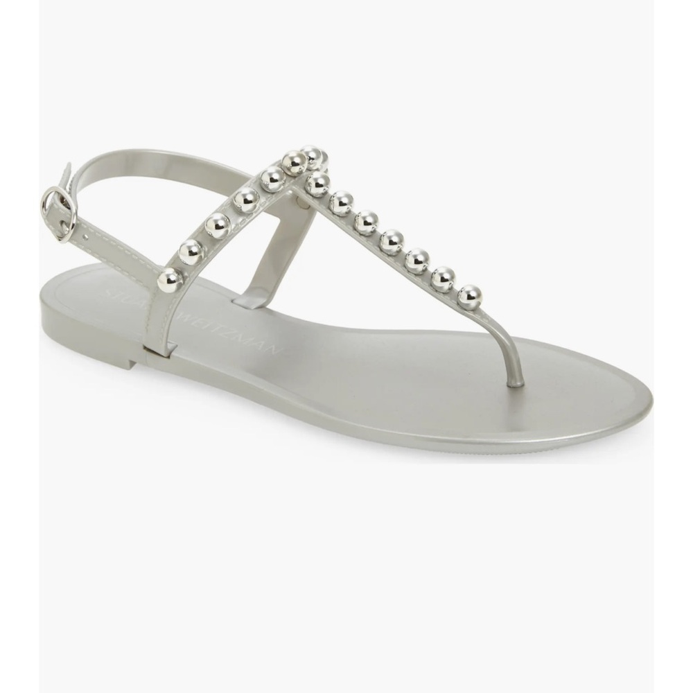Stuart weitzman jelly silver beaded flip flop shoes nib 8m